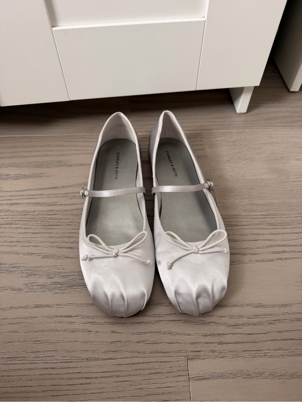 Charles & Keith Pale Silver Mary Jane Ballet Flats with Bow